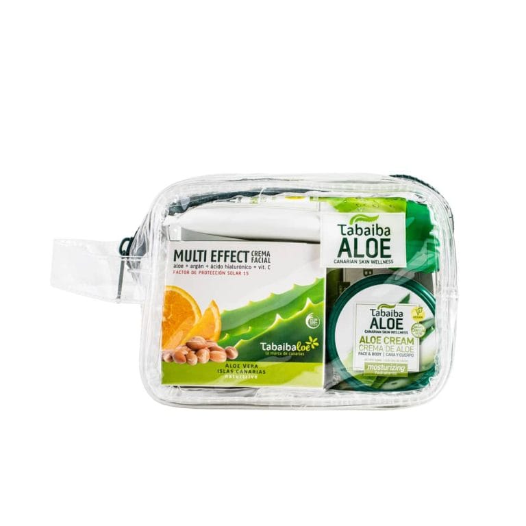 Set de viaje con aloe vera canario – crema de manos, jabón, crema para cara y cuerpo y crema multi-efecto de Tabaibaloe